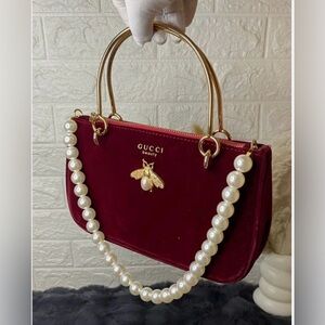 GWP Maroon Velvet Clutch with Pearl Accent